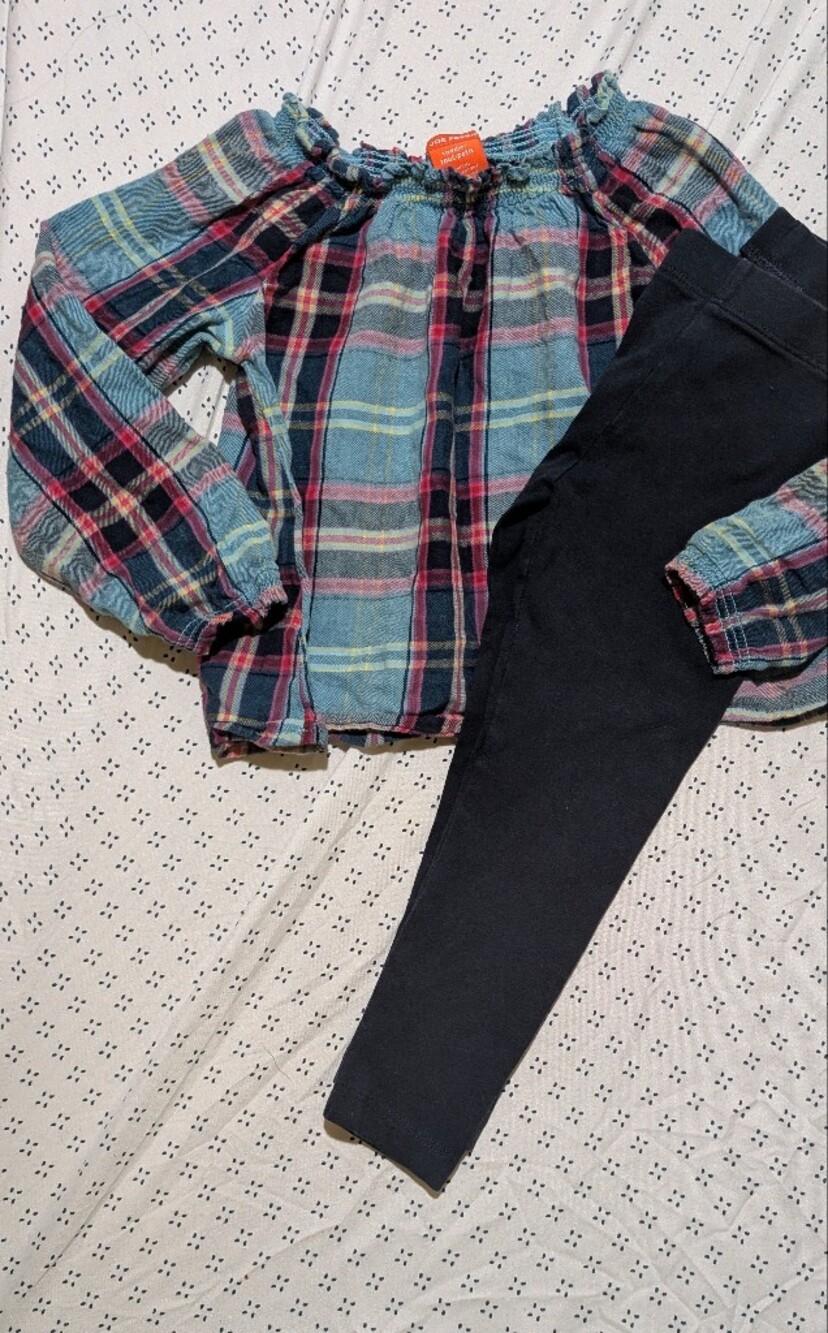EUC Joe Fresh Plaid Long Sleeve Top With navy Leggings toddler Girls Size 3 *R1